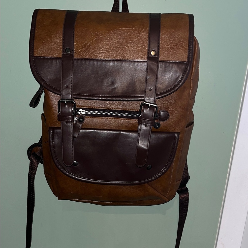 Vegan leather messenger style backpack